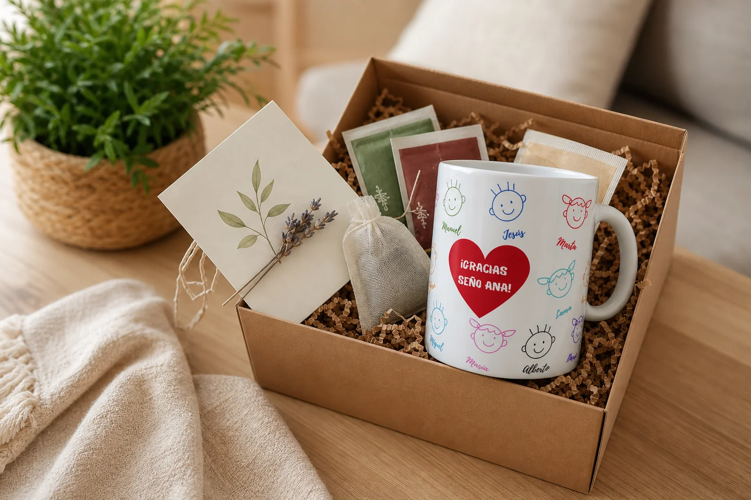 Pack de taza personalizada con infusiones como idea de regalo original para profesor