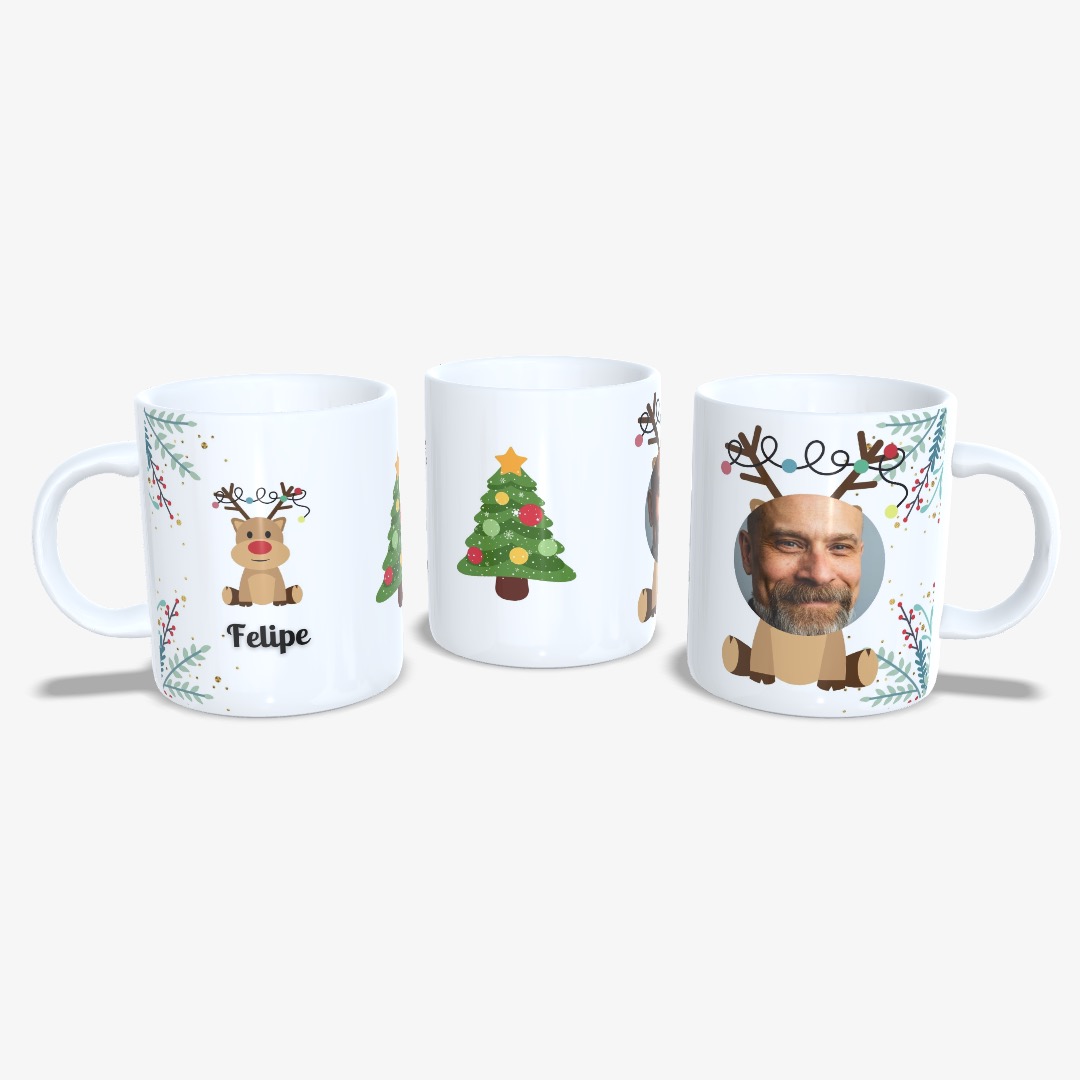 Taza Navidad Reno Con Foto.