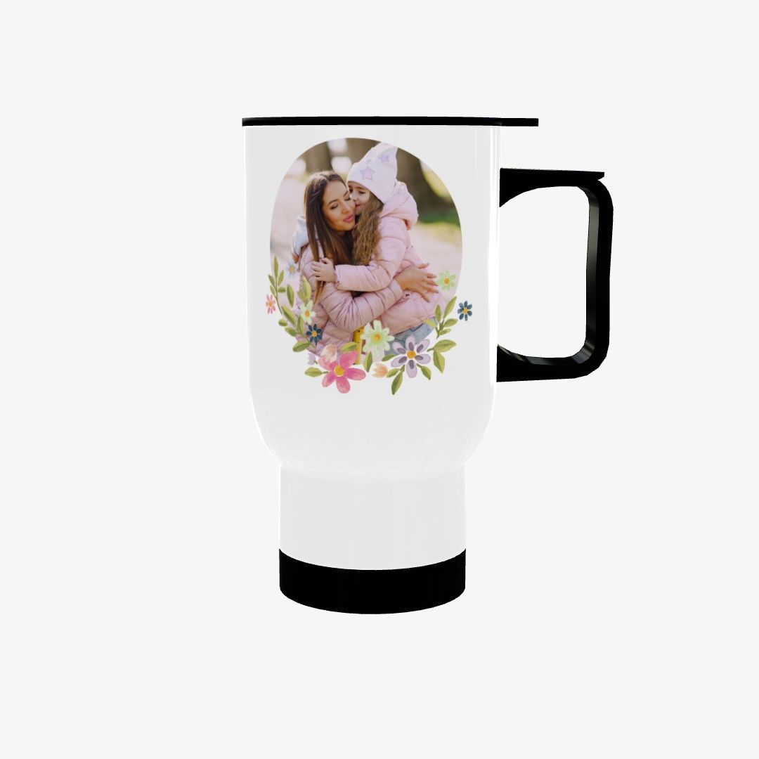 Taza termo con marco flores.