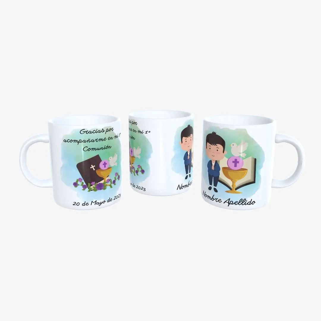 Taza Primera Comunión Niño Fondo Verde.