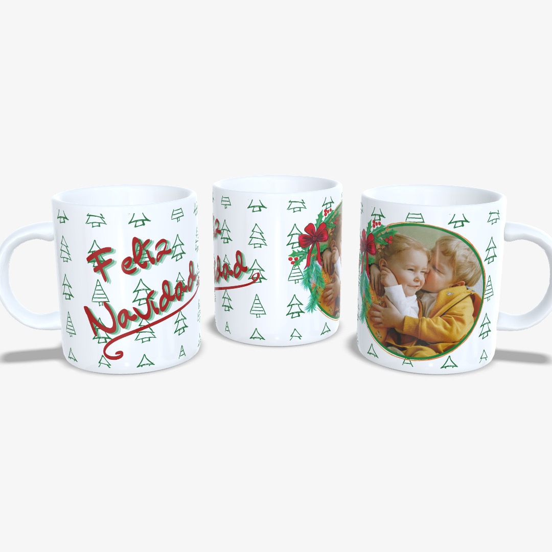 Taza Feliz Navidad Árboles y Muérdago con Foto.