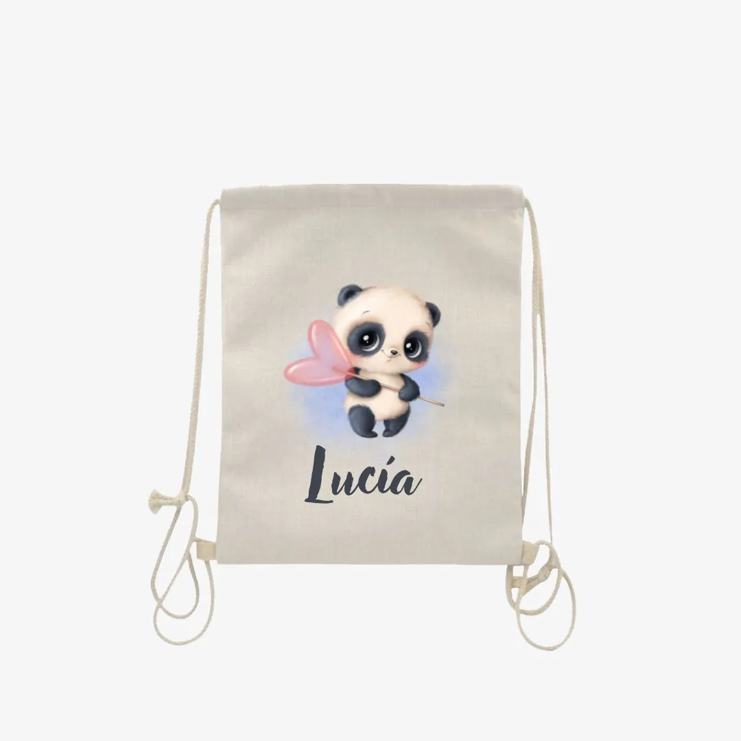 Mochila Lino Dibujo Oso Panda.
