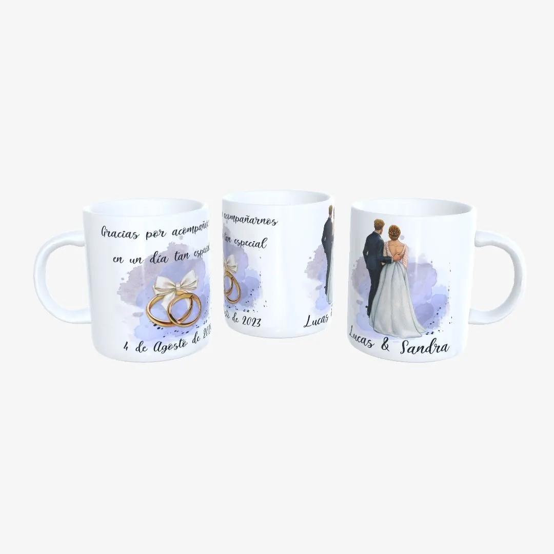 Taza Boda Pareja de Espaldas y Alianza con Lazo.