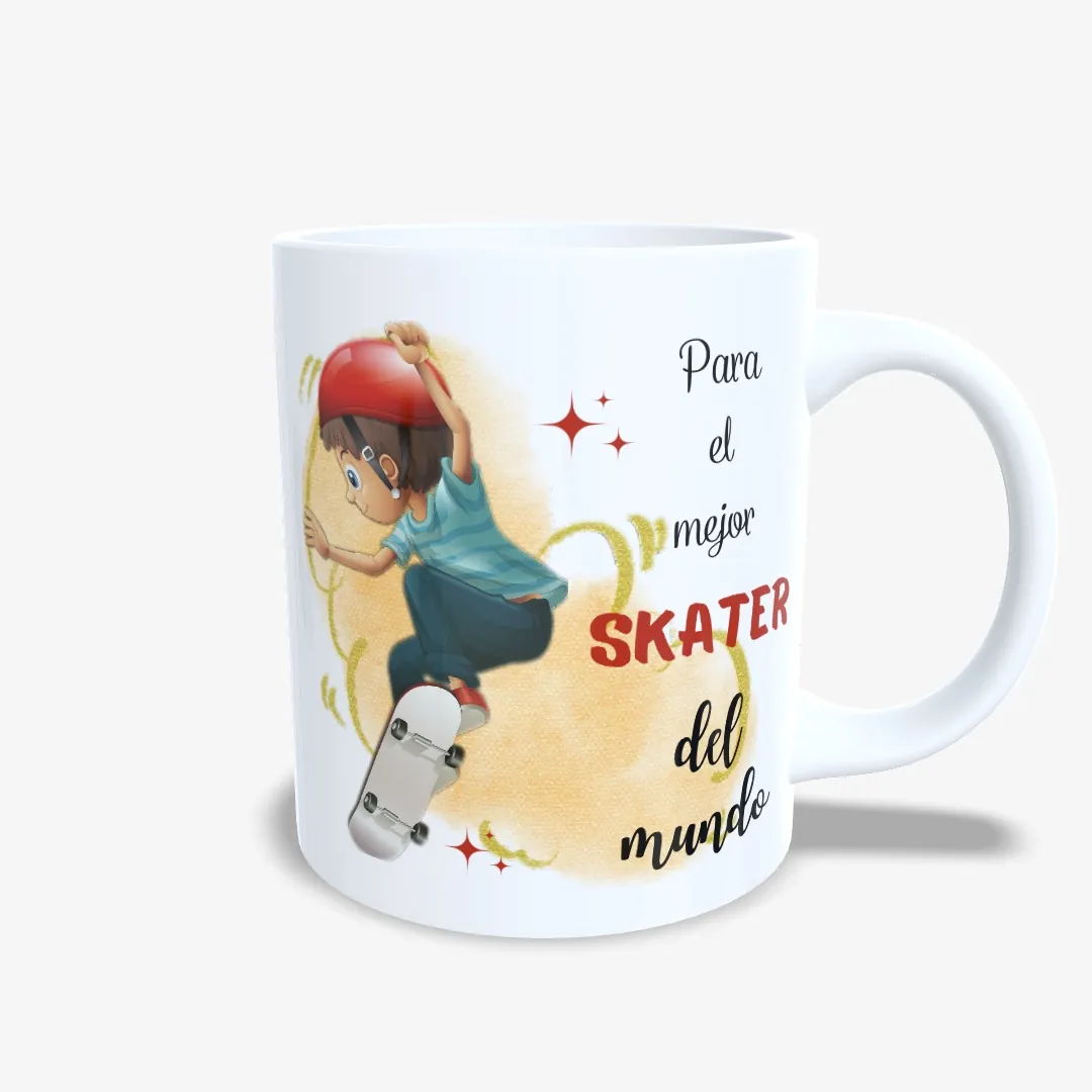Taza Skater Casco Amarillo Rojo.