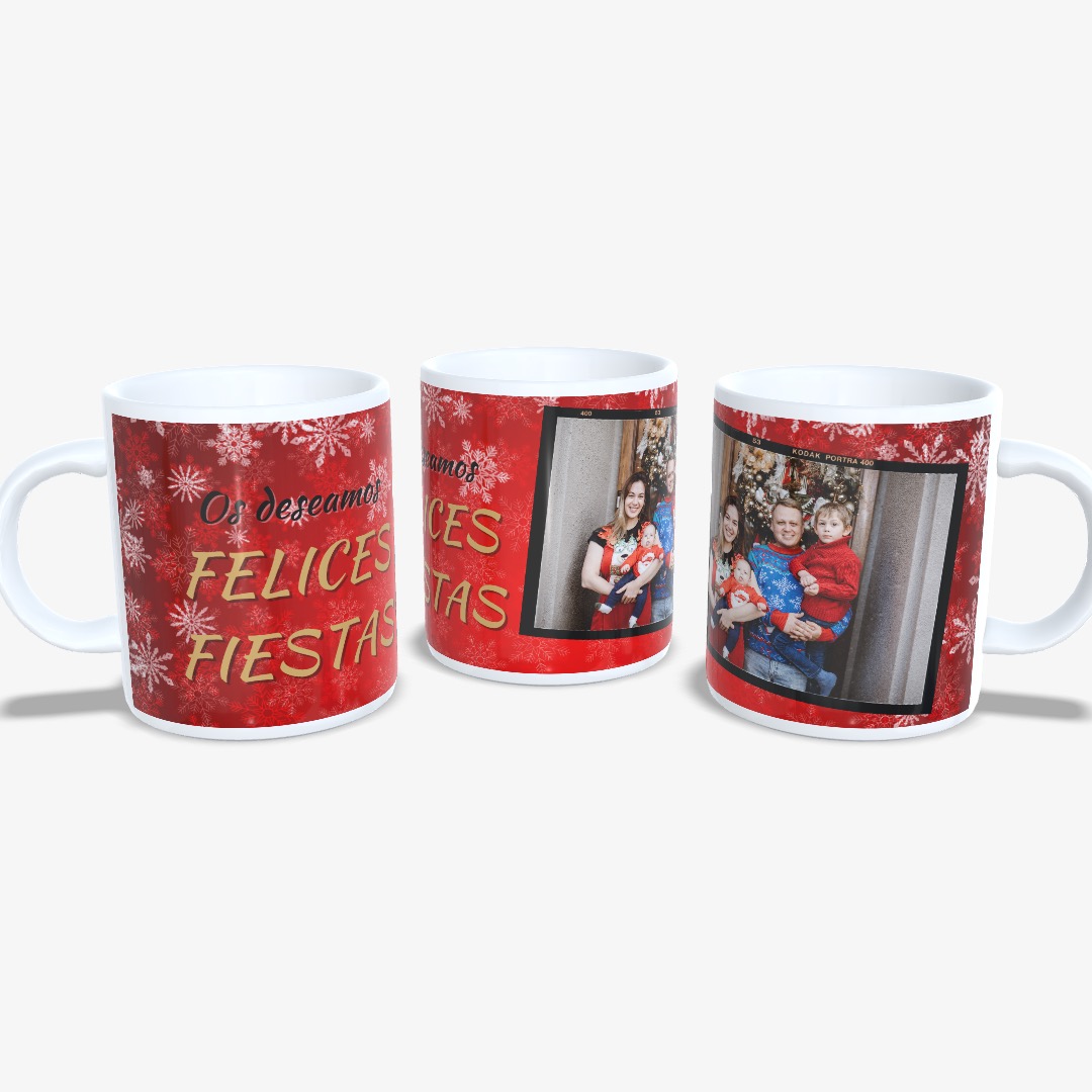 Taza Feliz Navidad Roja Copos.