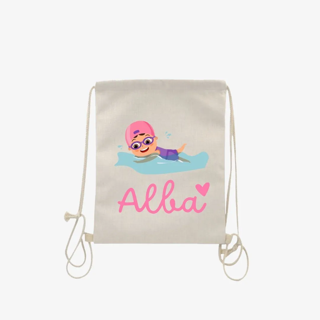 Mochila Lino Dibujo Nadadora.