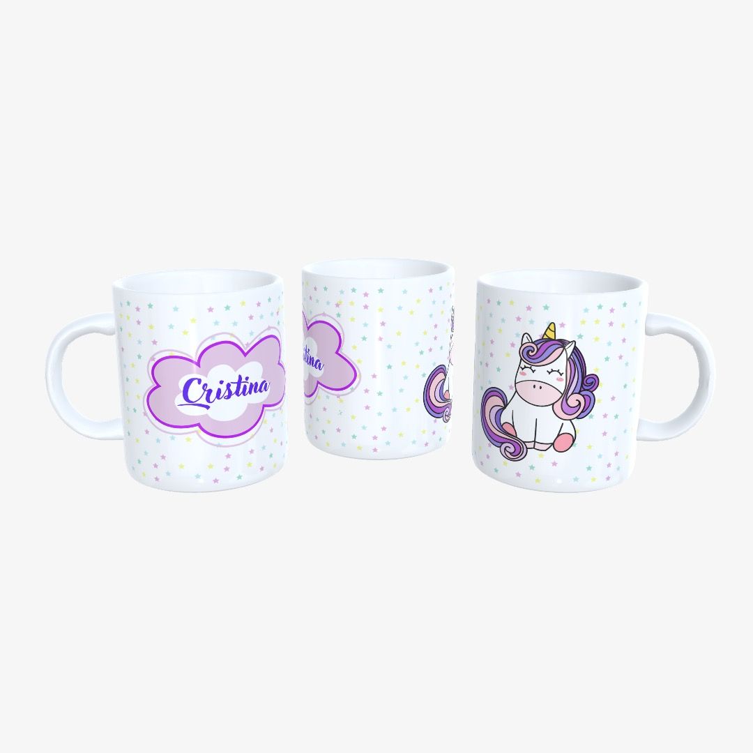 Taza Unicornios Nube Tricolor y Estrellas.
