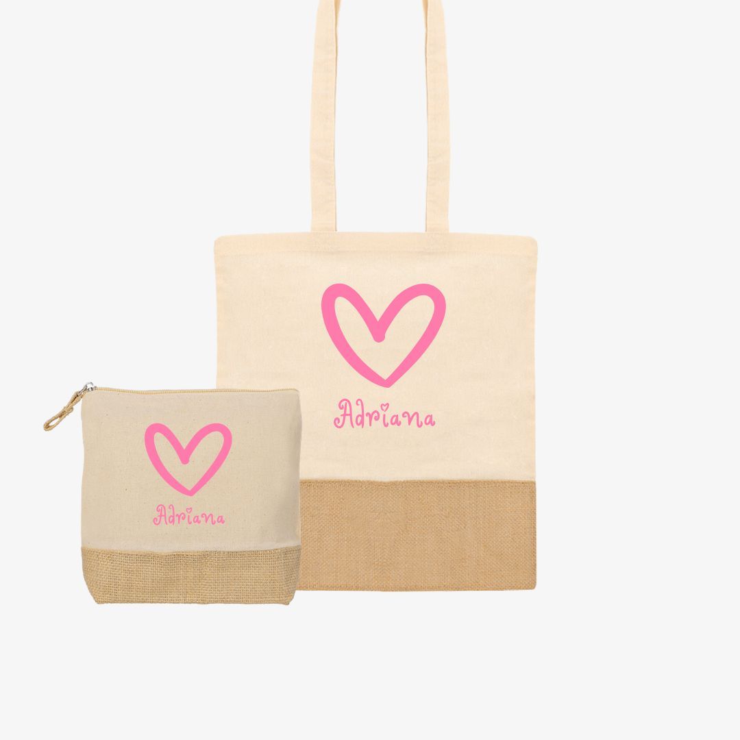 Conjunto Yute Dibujo Corazón.