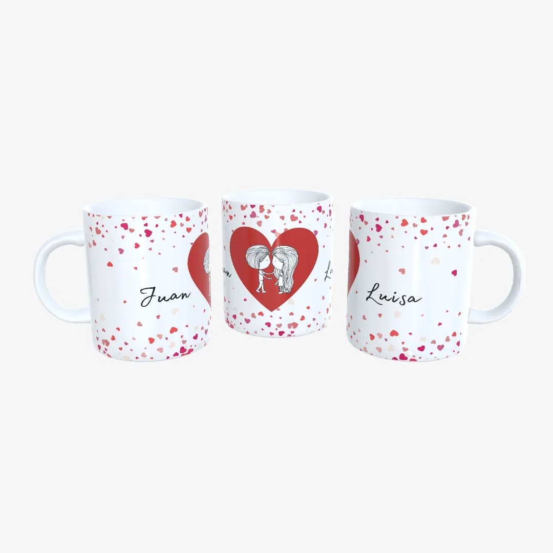 Taza San Valentín Enamorados Corazón.