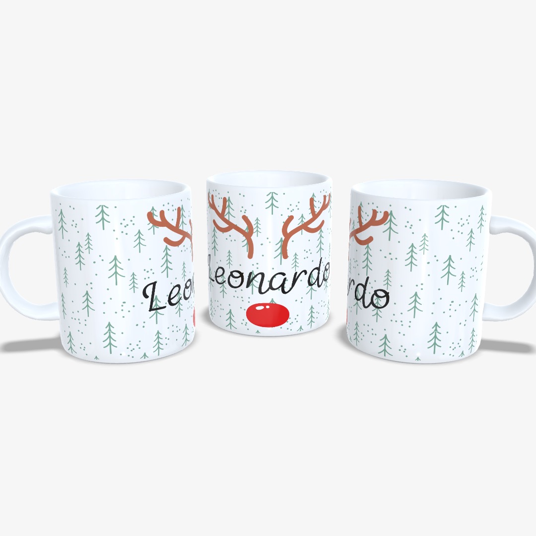 Taza Navidad Reno Rudolph Nariz Roja Leonardo.