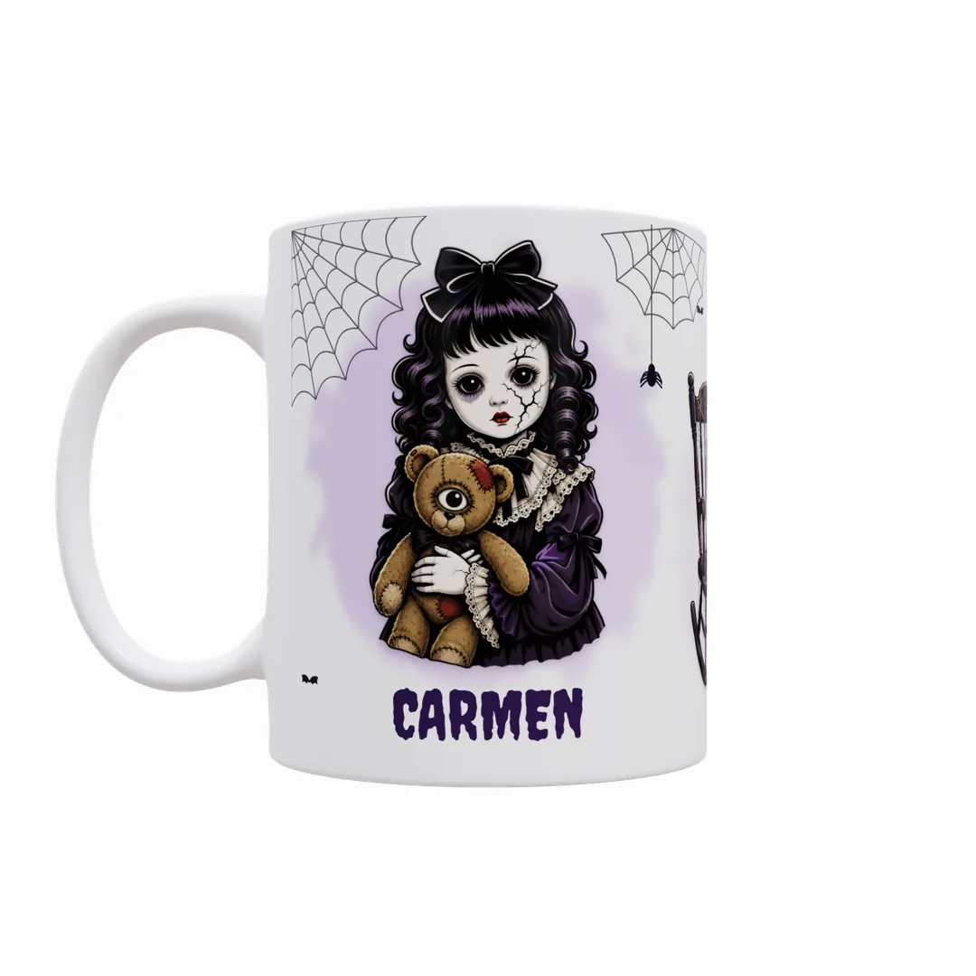 Taza Halloween Muñeca Diabólica – personaje con nombre