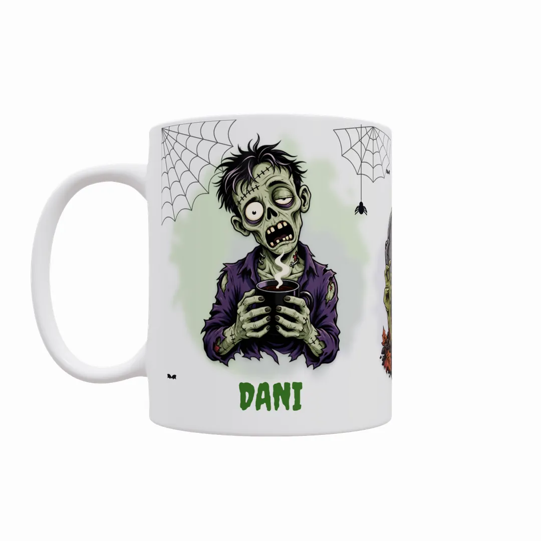 Taza Halloween Zombi Café o Cerebros – personaje con nombre