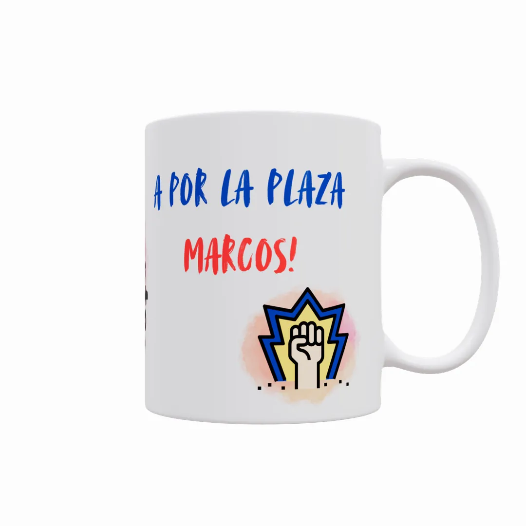 Taza Opositar es de valientes personalizada con nombre: ¡A por la plaza, Marcos!